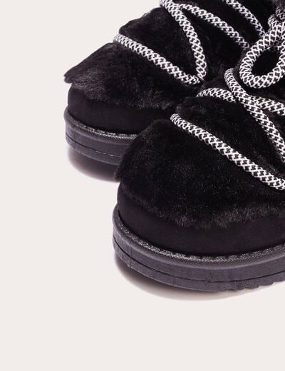 Bottines fausse fourrure à lacets noir femme