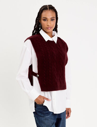 Pull sans manches torsad&eacute; violet fonc&eacute; femme