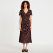 Robe longue &eacute;vas&eacute;e col v manches courtes marron femme