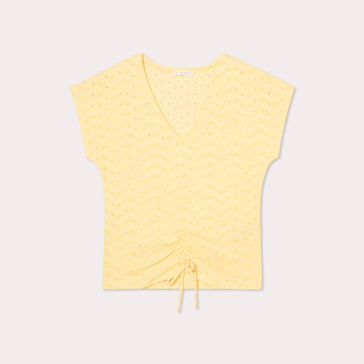 T-shirt broderie anglaise jaune clair femme