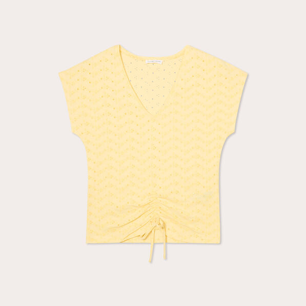 T-shirt broderie anglaise jaune clair femme