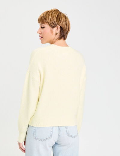 Pull col rond jaune clair femme