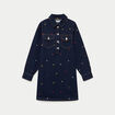 Robe courte &eacute;vas&eacute;e en jean brod&eacute;e bleu marine femme