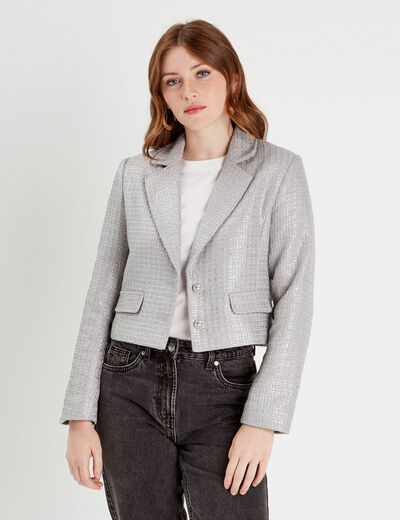 Veste blazer tweed gris argent femme