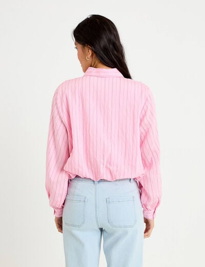 Chemise ample cropped effet boule rose femme