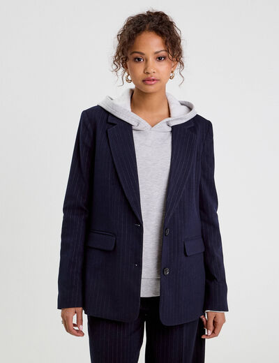 Veste blazer droite bleu marine femme