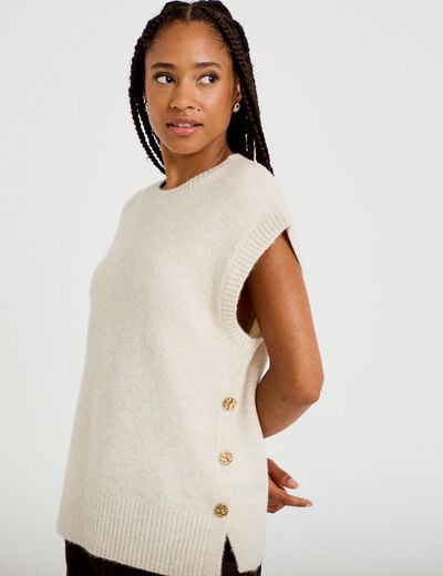 Pull sans manches ecru femme
