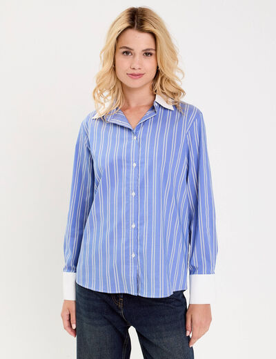 Chemise droite longue manches longues bleu lavande femme