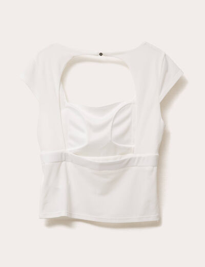 Blouse dos ouvert ecru femme