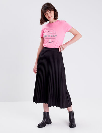 Jupe midi évasée plissée noir femme