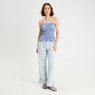 Blouse smockée bretelles fines bleu clair femme