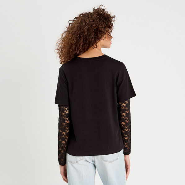 t shirt oversize 2 en 1 noir femme T-shirt oversize 2-en-1 noir femme
