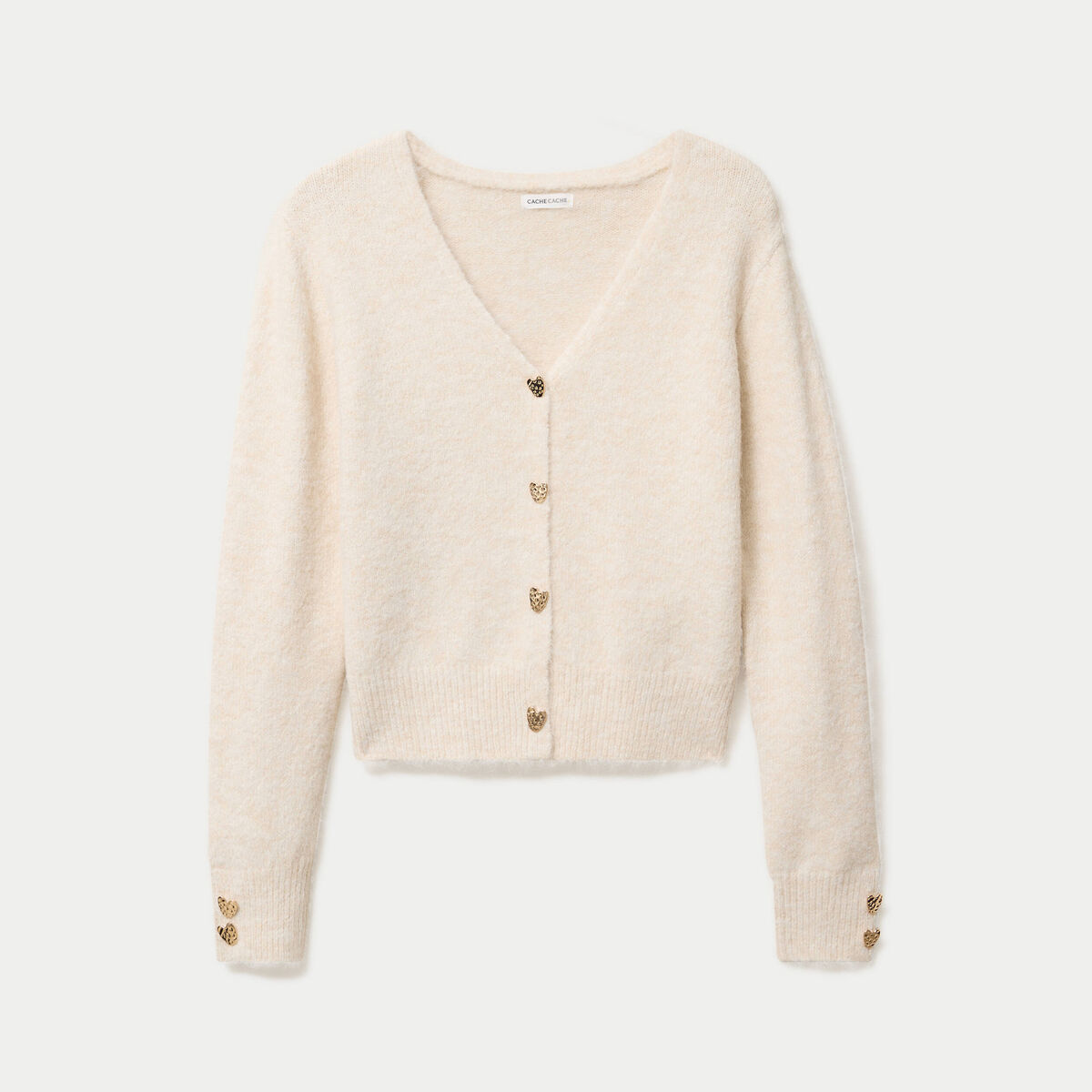 Gilet court avec boutons coeur sable femme
