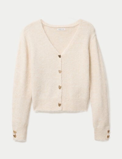 Gilet court avec boutons coeur sable femme