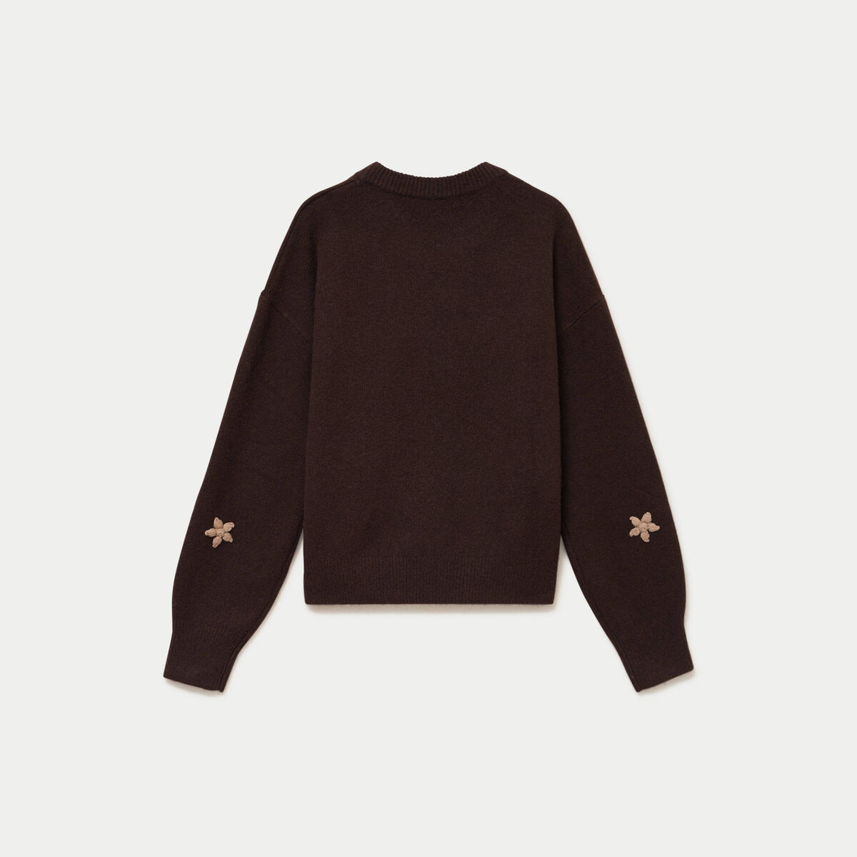 Pull oversize brod&eacute; manches longues marron fonc&eacute; femme