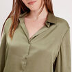 Chemise manches longues satin vert kaki femme