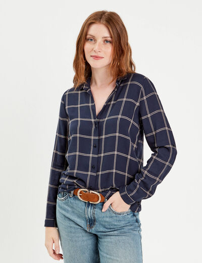 Chemise manches longues bleu foncé femme