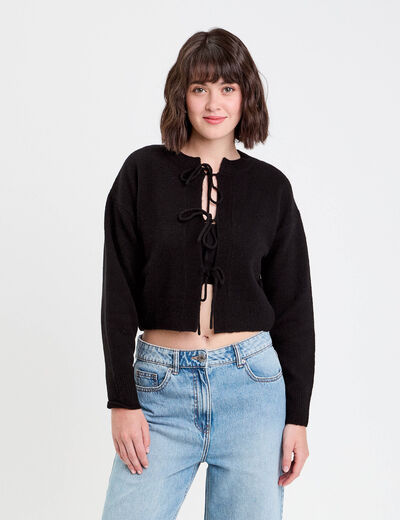 Gilet court nou&eacute; noir femme