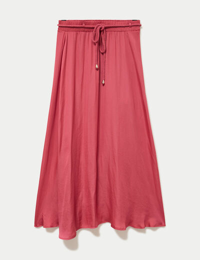 Jupe longue &eacute;vas&eacute;e satin rose framboise femme