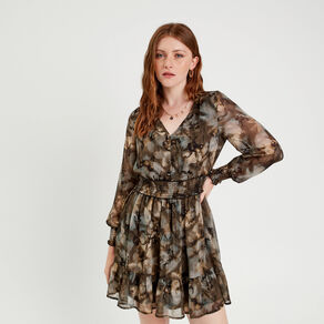 Robe patineuse smockée gris femme