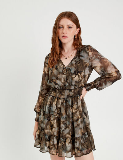 Robe patineuse smockée gris femme