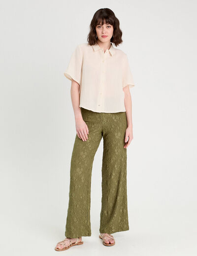 Pantalon large ajouré vert kaki femme