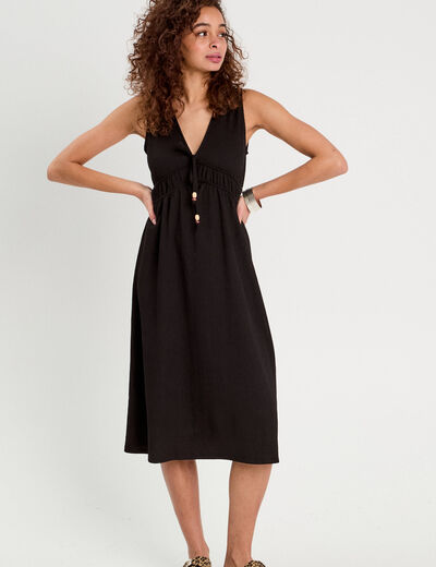 Robe midi évasée sans manches noir femme
