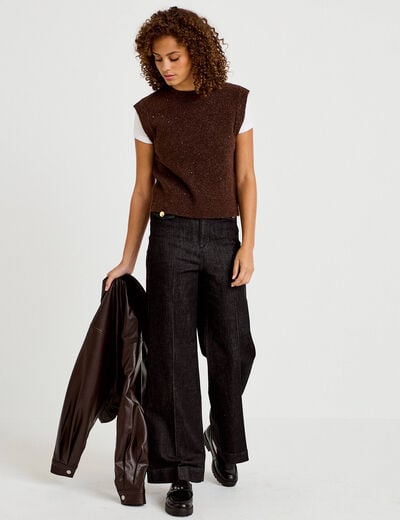 D&eacute;bardeur col rond avec sequin bordeaux femme