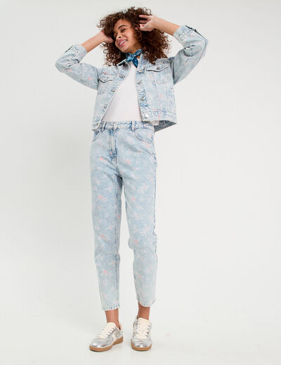 Jeans mom bas resserré rose clair femme