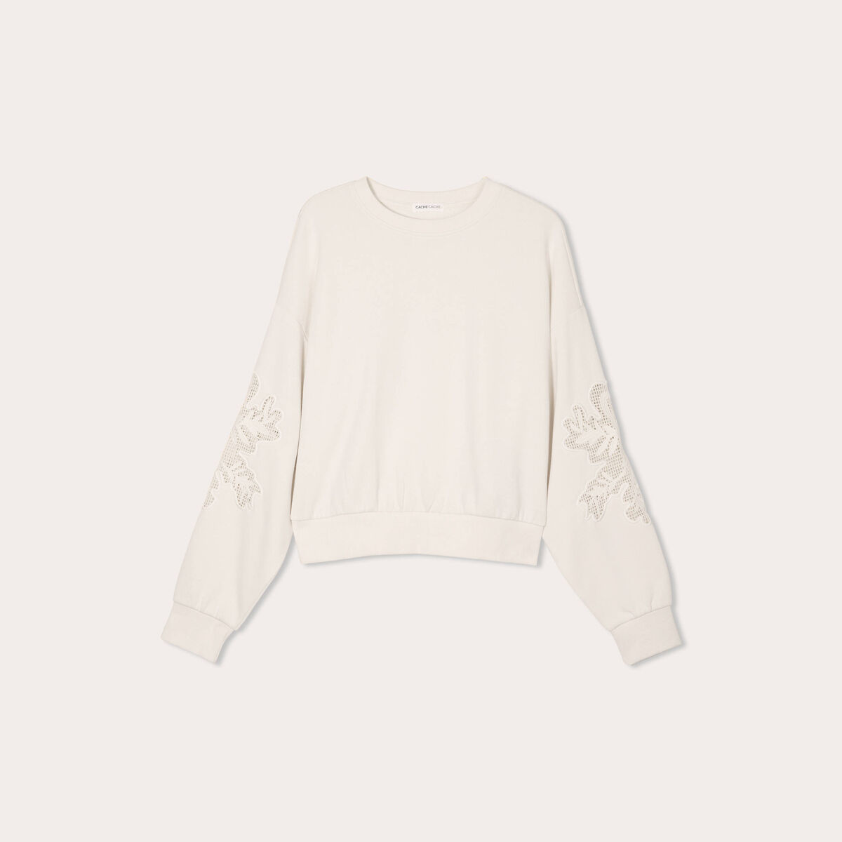Sweat détails broderie ecru femme