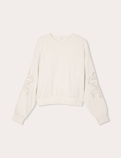 Sweat détails broderie ecru femme