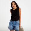 D&eacute;bardeur col rond aspect dentelle noir femme