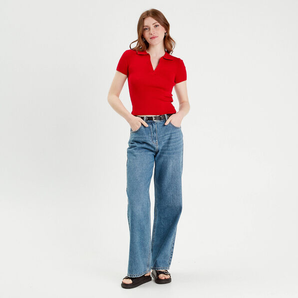 t shirt manches courtes col polo rouge femme T-shirt manches courtes col polo rouge femme