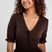 Blouse manches courtes smockée marron foncé femme