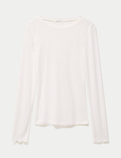 T-shirt ajust&eacute; col rond manches longues ecru femme
