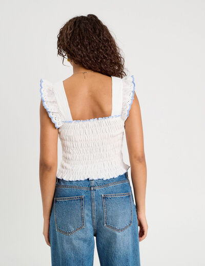 Débardeur smocké blanc femme