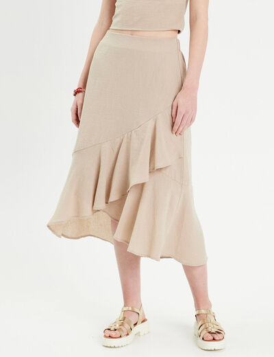 Jupe longue trapèze volants beige femme