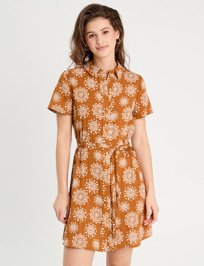 Robe chemise droite camel femme