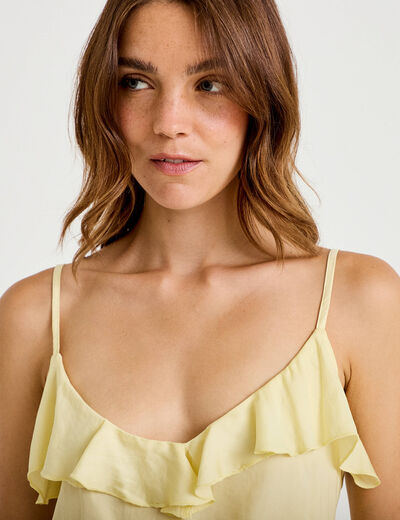 Robe longue &eacute;vas&eacute;e col v bretelles jaune clair femme