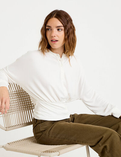 Gilet bas resserr&eacute; manches longues ecru femme