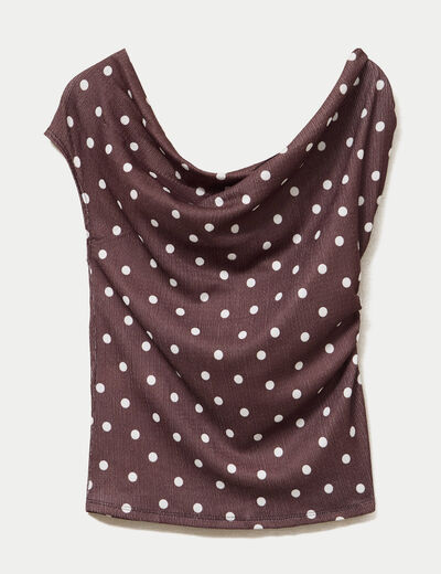 Top pliss&eacute; col bardot sans manches marron femme