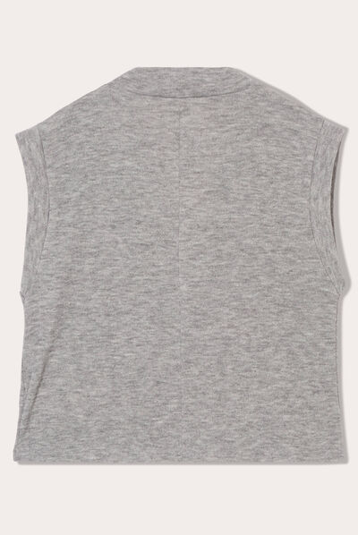 Pull sans manches col en V gris clair femme