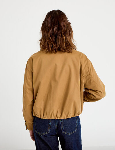 Blouson court bas resserr&eacute; camel femme