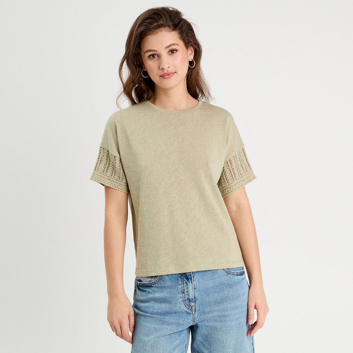 T-shirt manches courtes vert kaki femme