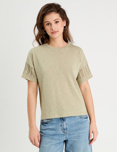 T-shirt manches courtes vert kaki femme
