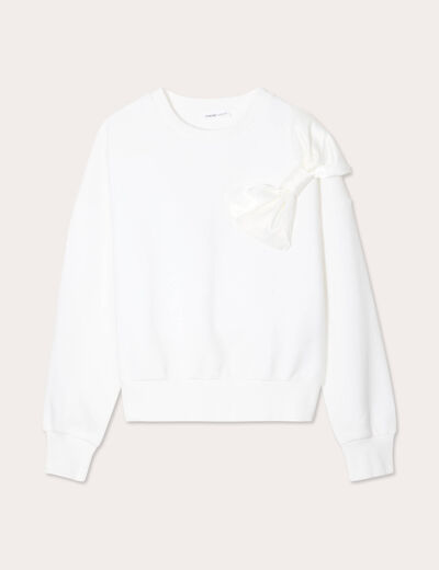 Sweat manches longues noeud ecru femme