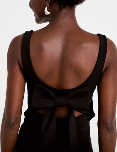 Top cintr&eacute; sans manches col carr&eacute; noir femme