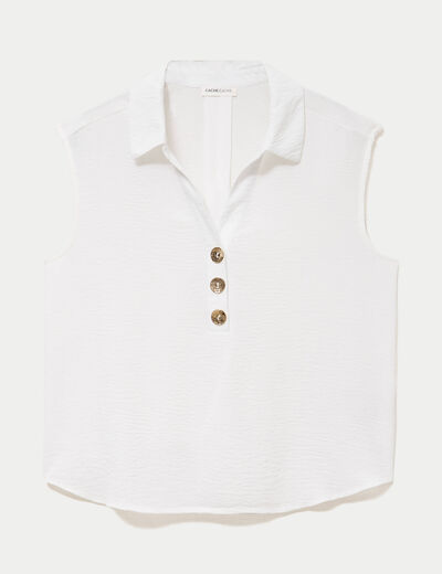Blouse droite sans manches pliss&eacute;e ecru femme