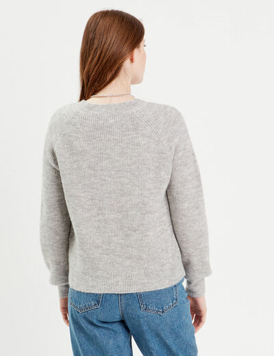 Pull avec col en V gris foncé femme