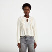 Blouse droite pliss&eacute;e col montant ecru femme